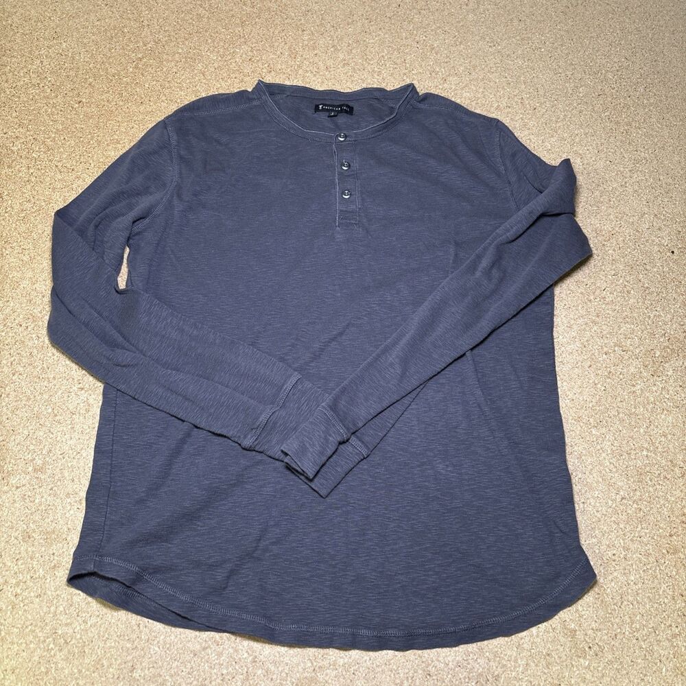 American Tall Grey Henley T-Shirt Regular Fit Size LT Long Sleeve Midweight H1